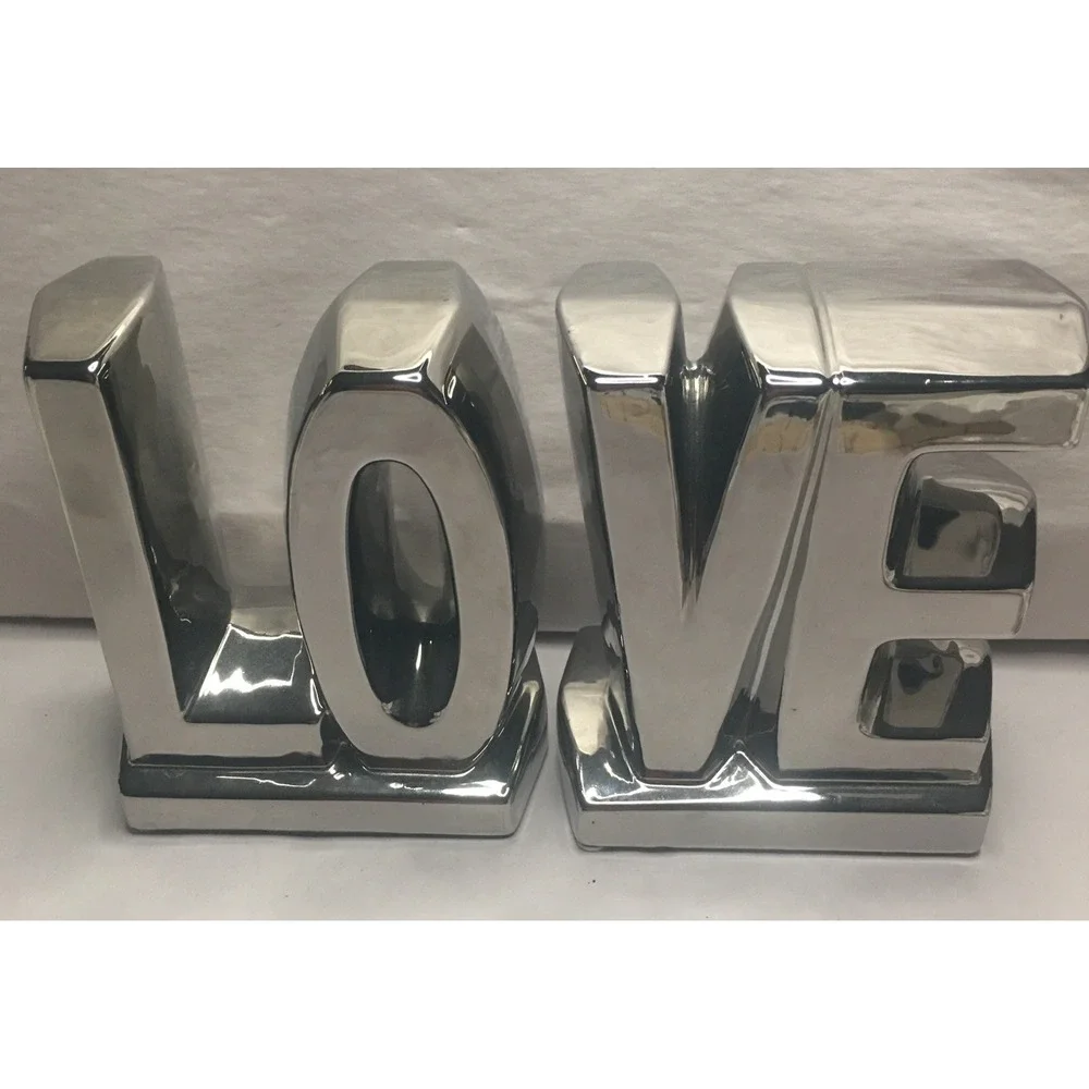 PIER 1 Imports LOVE Bookends Mirrored Silver Valentine's Gift Read Description